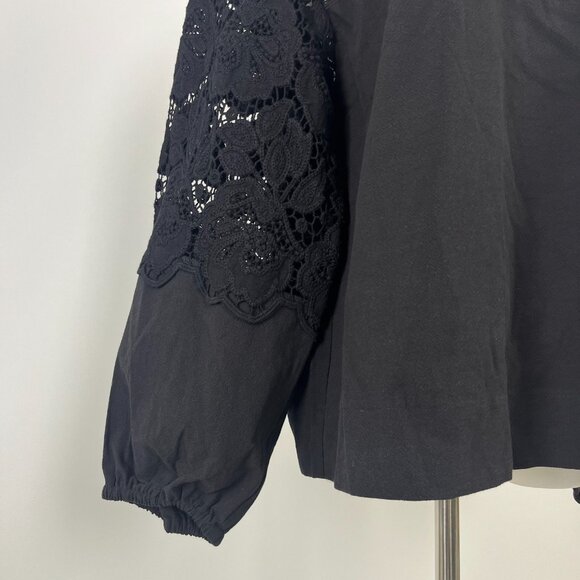 $455 NOWT See By Chloé Floral Lace Top Blouse Size 40 Deep Forest Black Cotton - Picture 5 of 12
